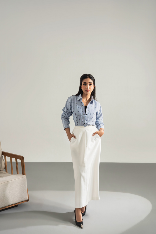 Pinstripe Feather Print Shirt (Limited Edition)