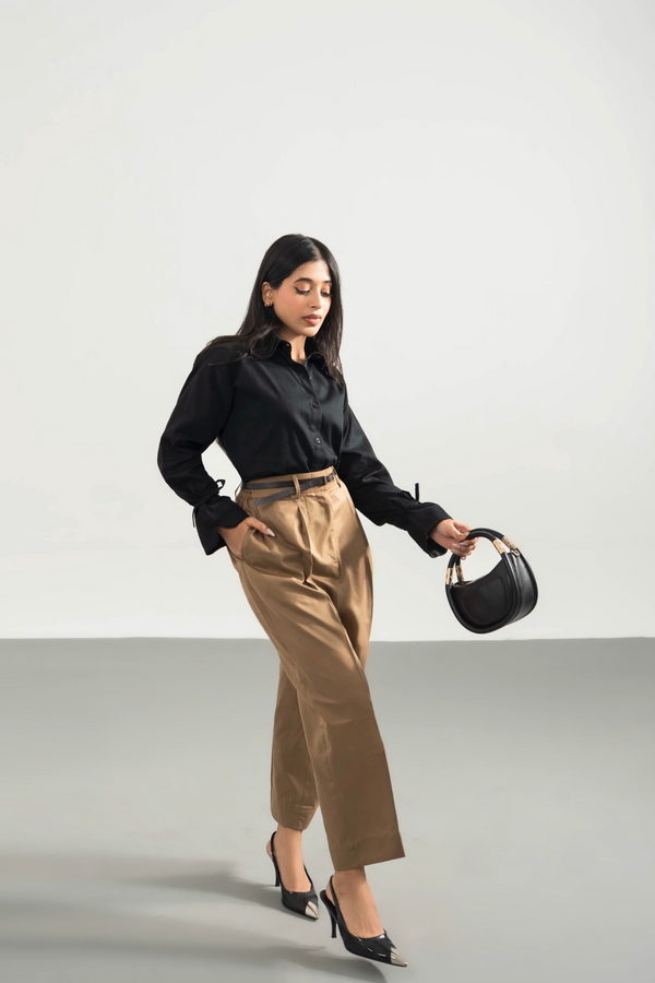 Tie-Cuff Button-Down Shirt