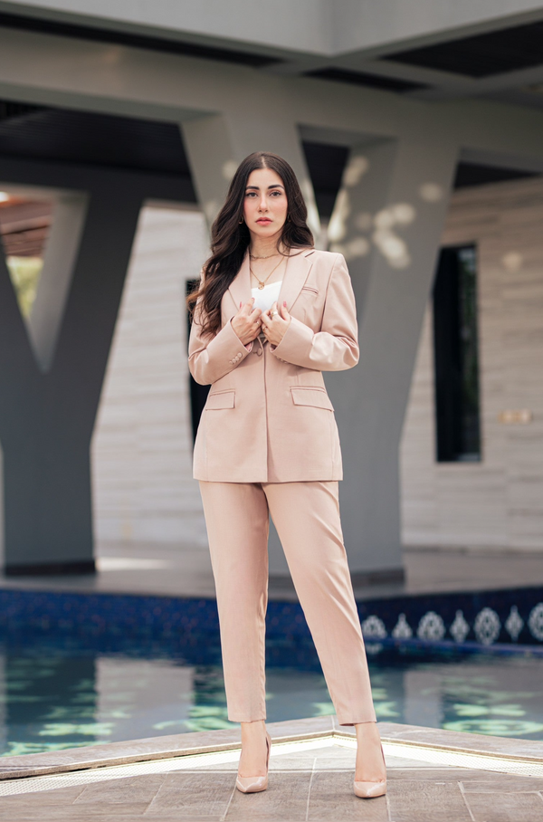 Beige - One Buttoned Structured Suit (Limited Edition)