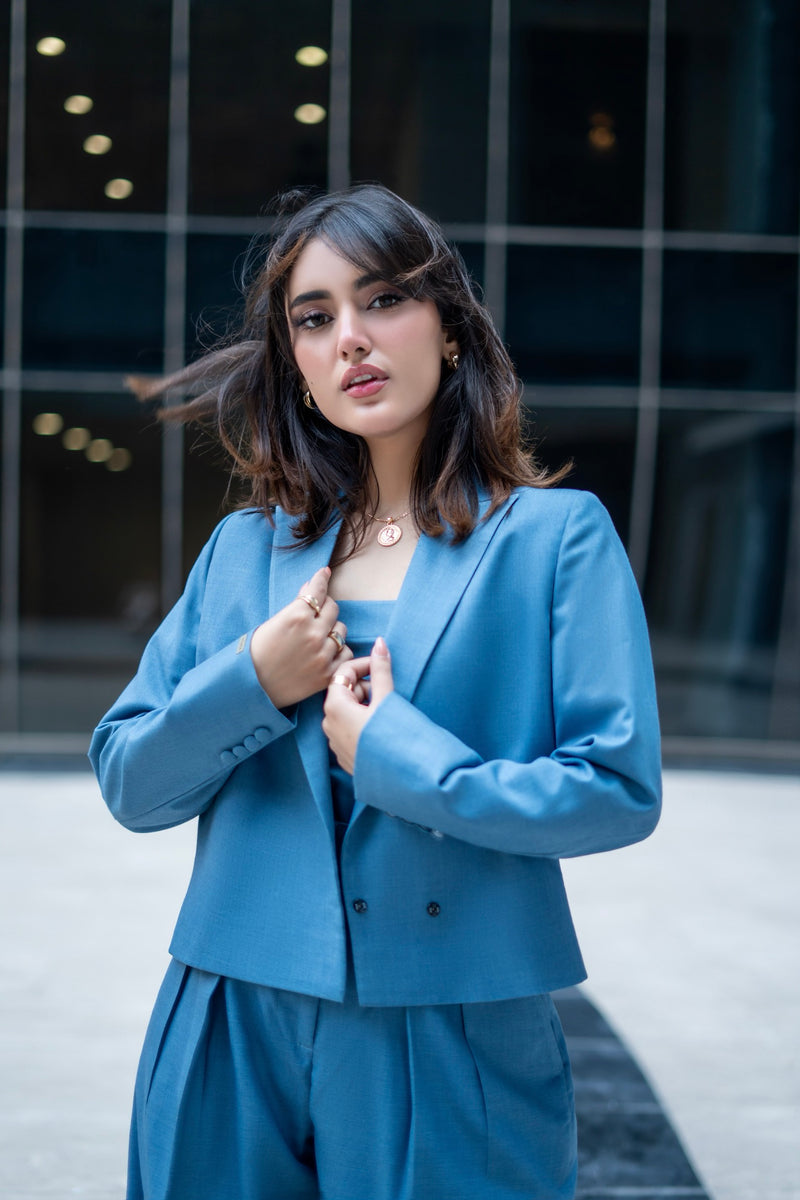 Brussels Blue - Cropped Suit (Three Piece)
