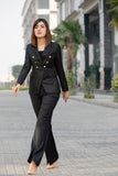 Black – Wide Leg, Front Cut Pants